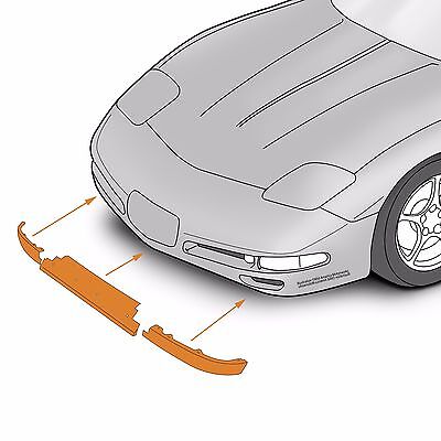A diagram of the C5 Corvette airdams and side air skirts as installed on the bottom of a C5 Corvette