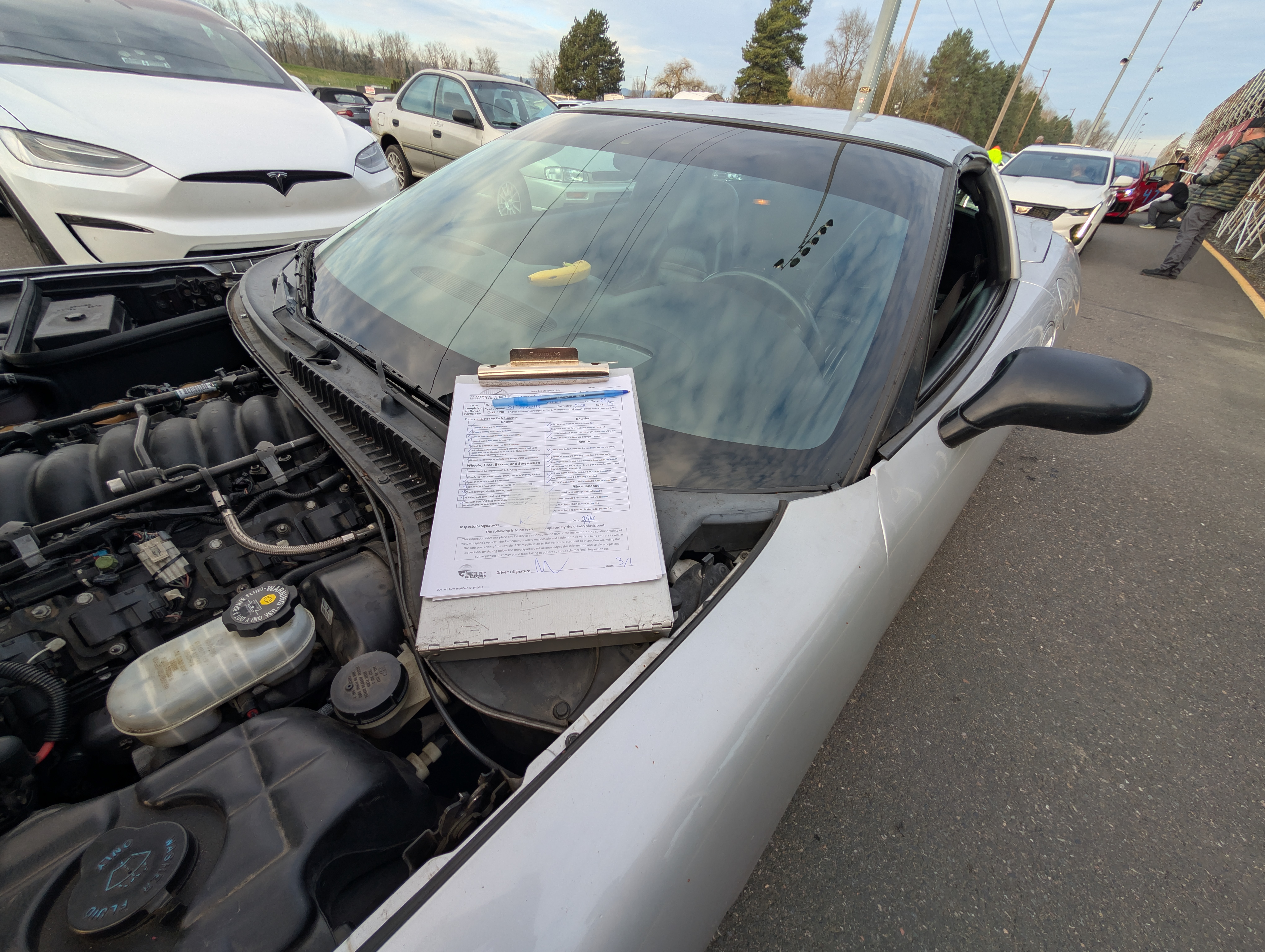 The Dead To Shred C5 Corvette with the ood open and with a successfully passed tech sheet on the car.