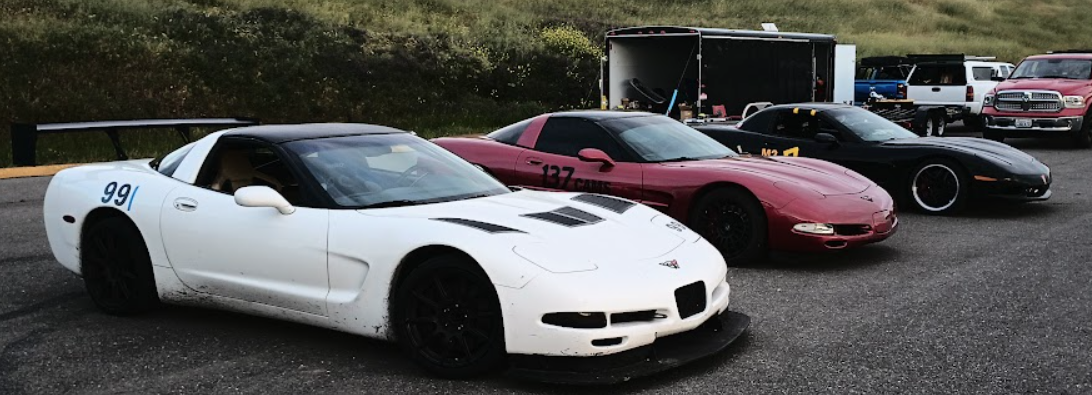 Three C5 Corvettes lined up at Thunderhill