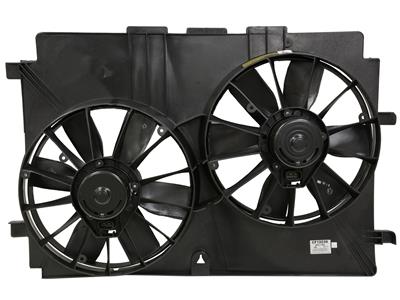 A stock C5 Corvette Radiator shroud with fans, unmodified.