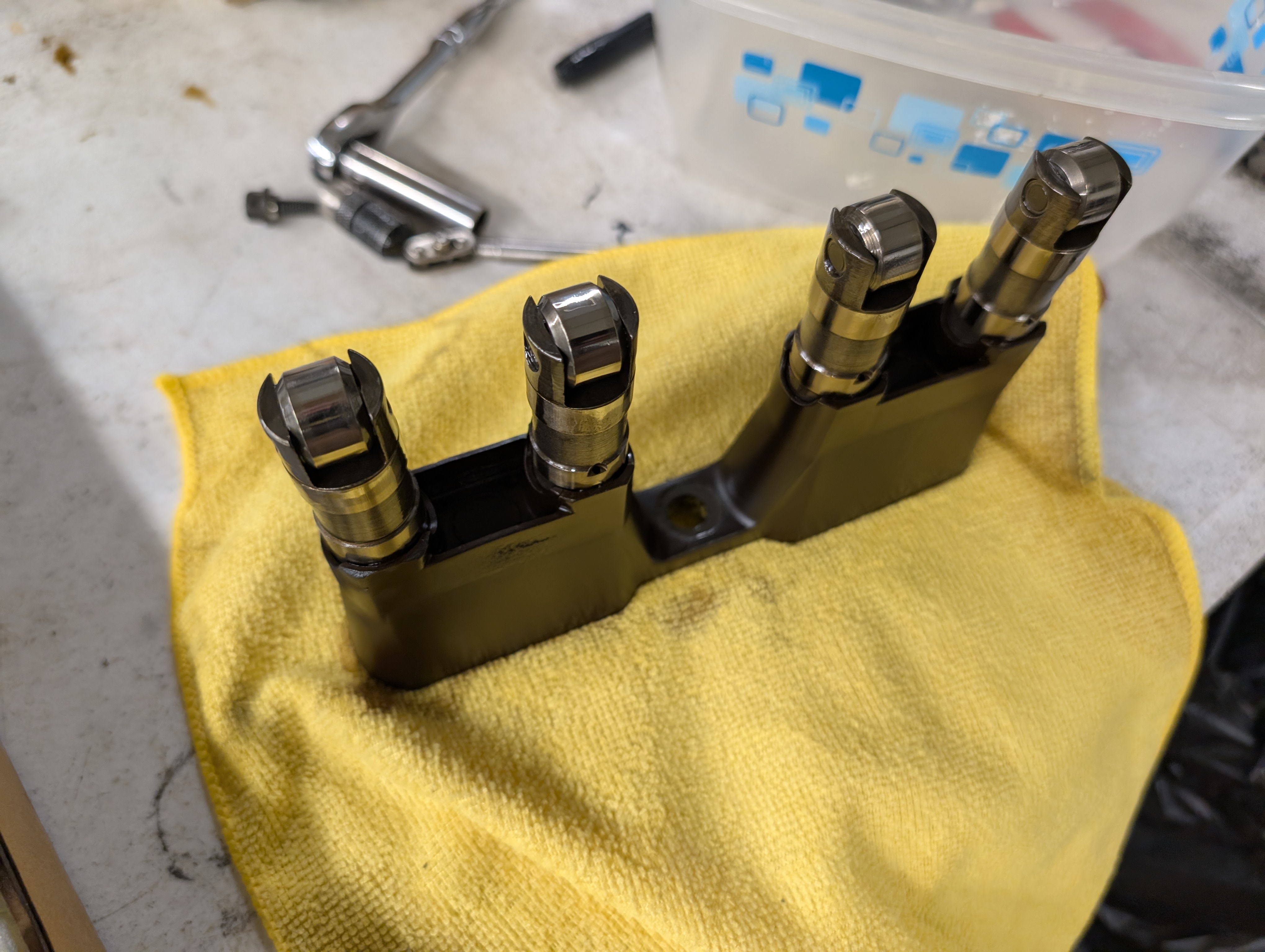 The factory LS1 lifters in their lifter trays.