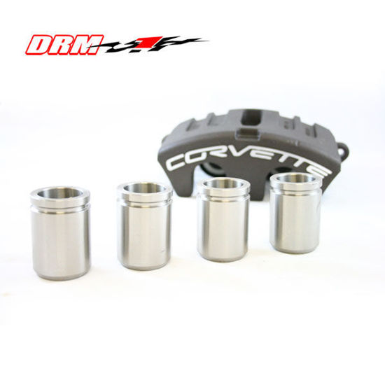 C5 Corvette caliper pictured with DRM stainless pistons