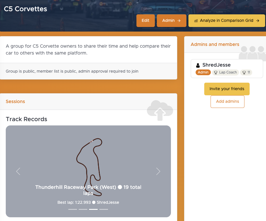 An example of the C5 Corvettes community section of Fire Laps