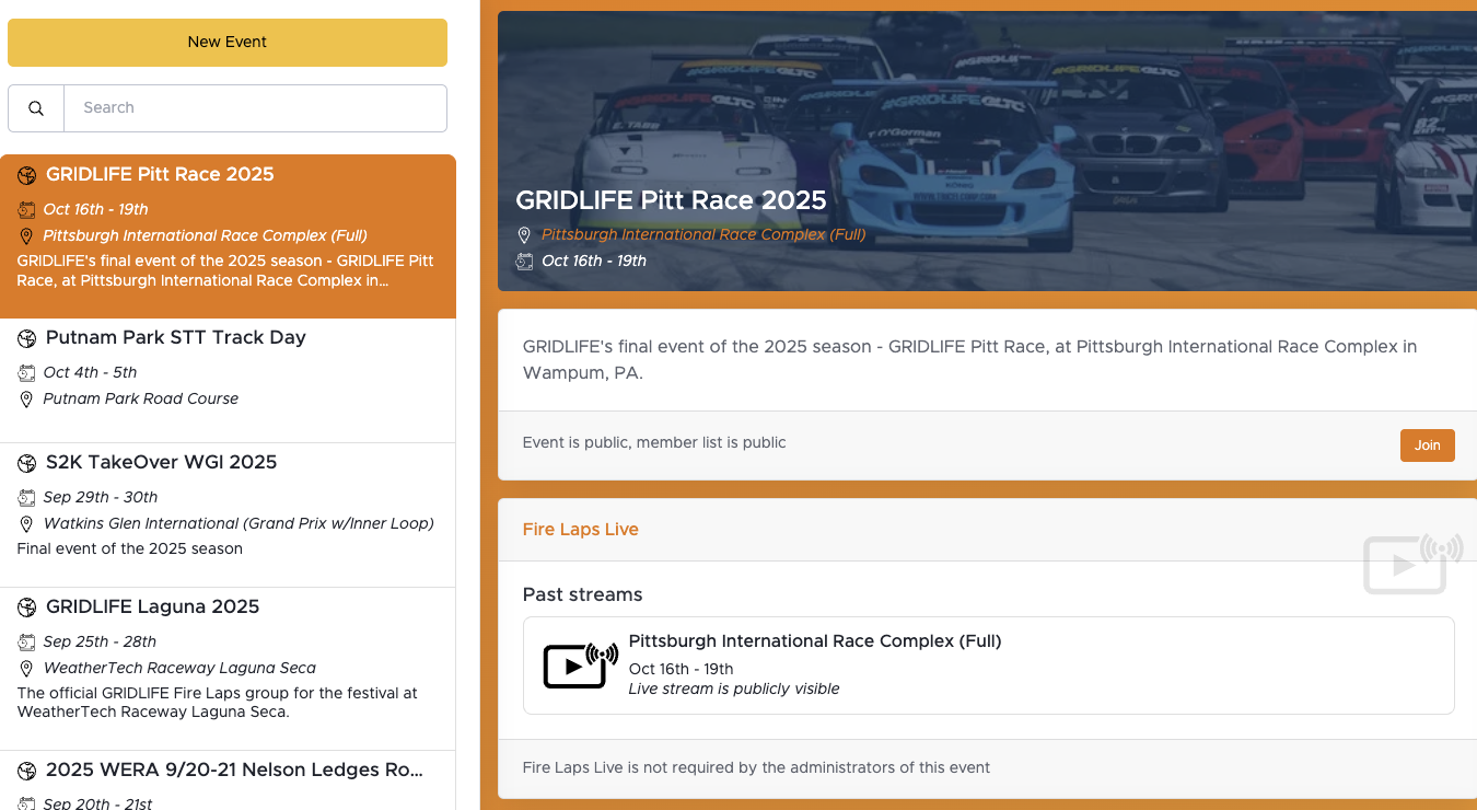 An example of the events feature in Fire Laps
