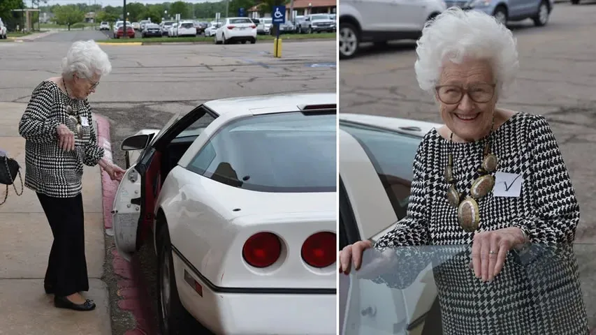 A lady named Irene Martindell with her C4 Corvette