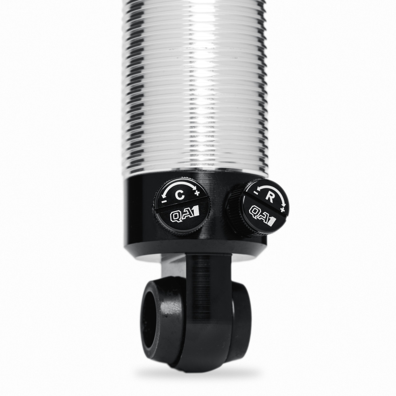 A shot of the QA1 PromaStar shock body compression and rebound adjusters.