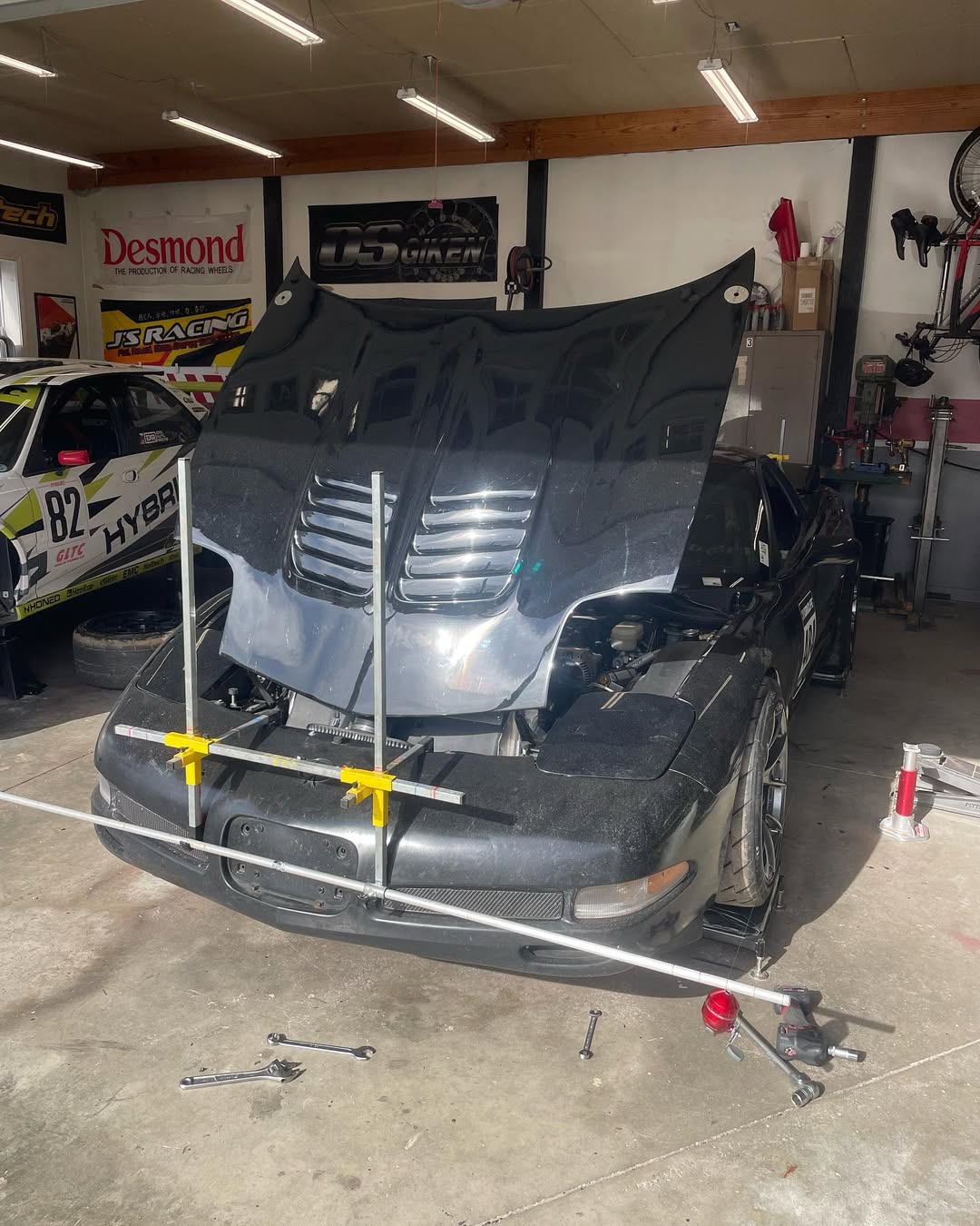 C5 Corvette up on plates for a string alignment