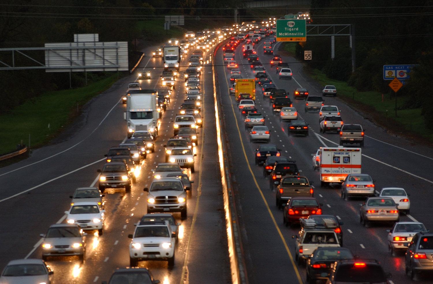 A traffic jam spinning both sides of a highway, with a C5 Corvette probably stuck in it somewhere