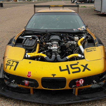 Colt Nixon's C5 Corvette with the hood removed shocasing his turbocharged LS setup.