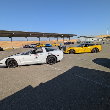 A C5 and a C6 corvette parked at Thundehrill West