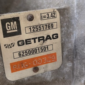 A picture of the C5 Corvette rear differential identifying tag
