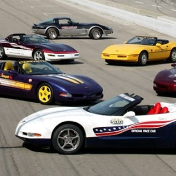 All six Corvette pace cars that had led the Indy 500 track, pictured together in 2004.