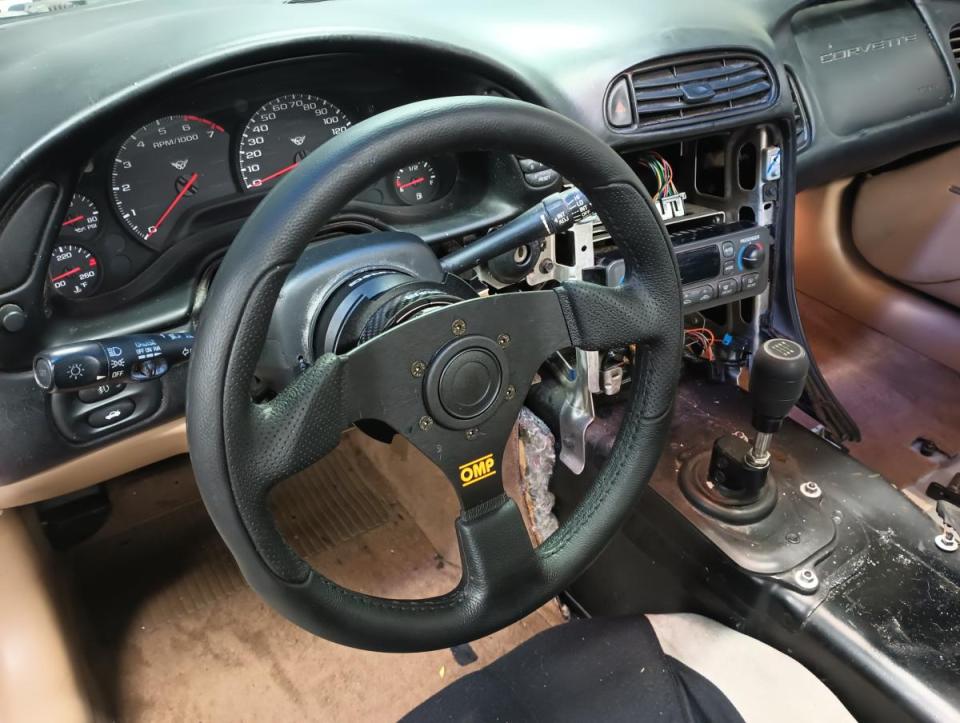 a C5 Corvette with a steering wheel hub installed