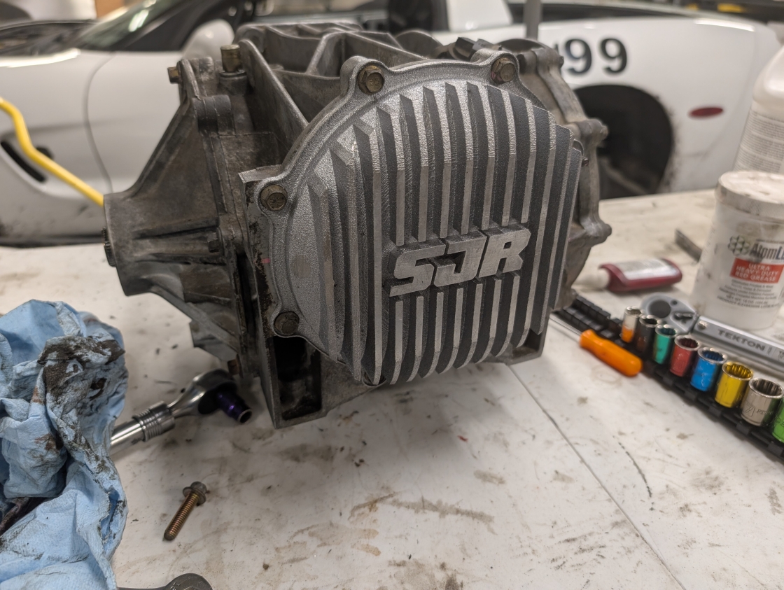 A C5 Differential Rebuilt with a SJR (Shred Jesse Racing) logo on it
